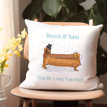 Sausage Dogs Personalised Wedding Cushion Gift, 2 of 2