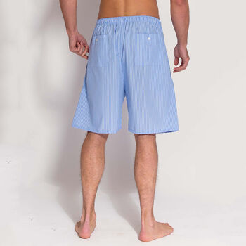Men's Crisp Cotton Blue And White Strip Pyjama Shorts, 3 of 4