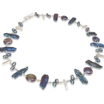 Cleo Modern Pearl Necklace With Sterling Silver Focal Beads, 10 of 12
