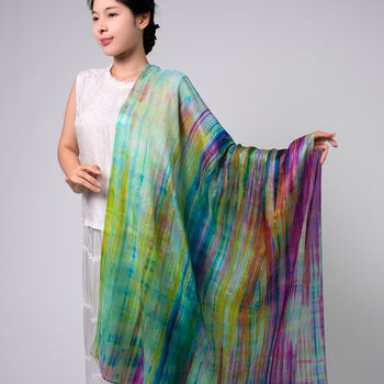 100% Mulberry Silk Scarf, Rainbow Colour In Gift Box, 2 of 10