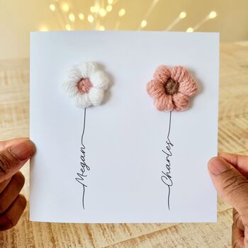 Personalised Crochet Two Flowers Couple Card, 2 of 4