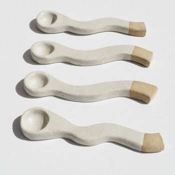 Handmade Oatmeal Wavy Pottery Serving Spoon, 6 of 7