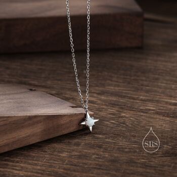 Tiny White Opal Four Point Star Pendant Necklace, 7 of 11
