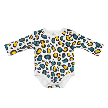Leopard Print Baby Bodysuit 100% Organic Cotton Unisex, 3 of 3