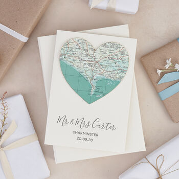 Personalised Map Location Heart Wedding Engagement Card, 2 of 12