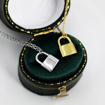 Sterling Silver Padlock Pendant Necklace, 3 of 12