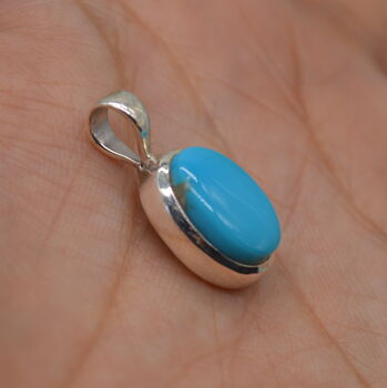 Turquoise Pendant: Silver Necklace, Oval, Blue Gemstone, 4 of 6