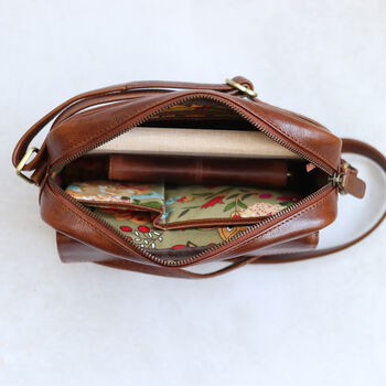 Leather Crossbody Bag With Pocket, Tan, 3 of 6