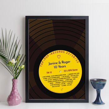 Personalised 10th Wedding Anniversary Print Music Gift, 6 of 12