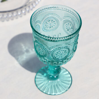 Set Of Four Turquoise Embossed Wine Glasses, 5 of 7