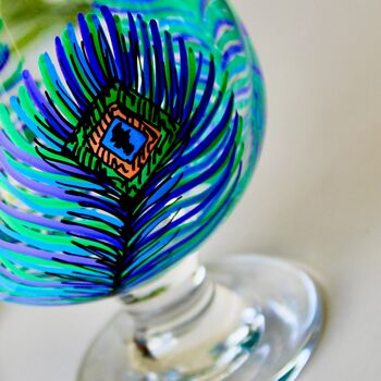 Peacock Feather Painted Brandy Glass, 2 of 6
