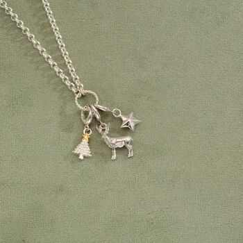 Christmas Reindeer Charm Necklace, Sterling Silver Or 18ct Gold Plated, 9 of 11