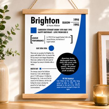 Personalised Birth Year Print Birthday Gift For Brighton Fans, 2 of 9