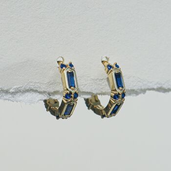 Gold Plated Sapphire Blue Crystal Huggie Hoops, 9 of 12