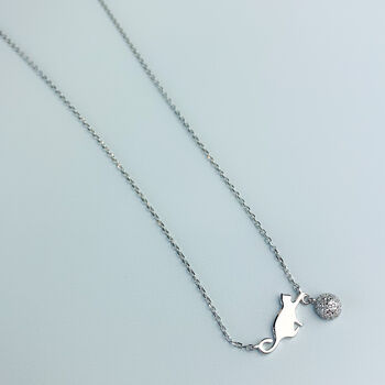 Sterling Silver Cat And Ball Pendant Necklace, 2 of 4