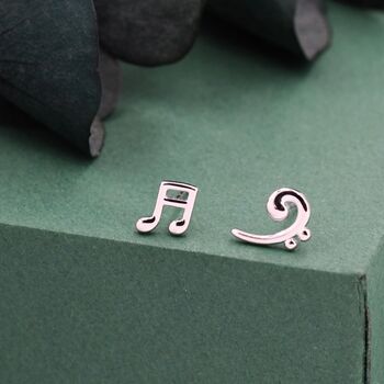 Sterling Silver Double Quaver And Bass Clef Stud Earrings, 4 of 9
