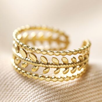 Stainless Steel Grecian Leaf Ring In Gold Plating, 2 of 4