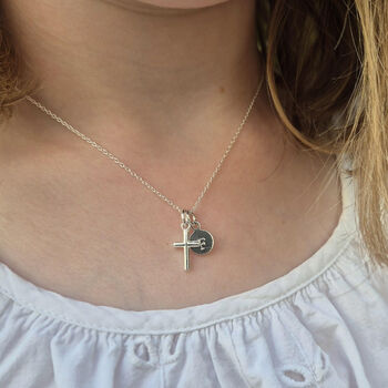 Children's Personalised Baptism Christening Or Holy Communion Sterling Silver Cross Necklace Gift, 2 of 7