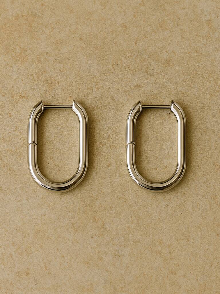 Women's Sterling Silver Oval Hoop Earrings, 1 of 7