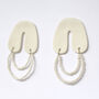 White Porcelain Chubby Arch Earrings With Glass Beads, thumbnail 3 of 3