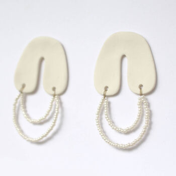 White Porcelain Chubby Arch Earrings With Glass Beads, 3 of 3