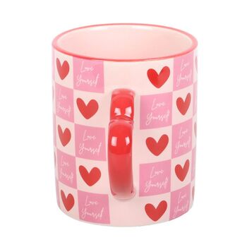 Love Yourself Checkered Mug With Heart Handle, 2 of 3