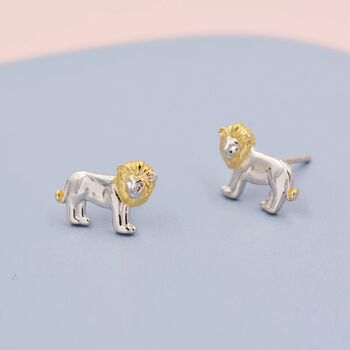 Tiny Lion Stud Earrings In Sterling Silver, 6 of 11