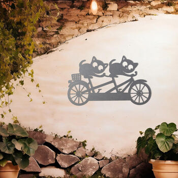 Metal Cat Duo On Bicycle Wall Art For Garden Decor, 7 of 10