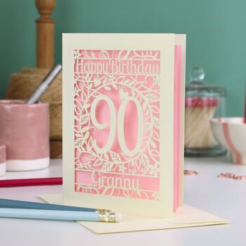 Personalised 90th Birthday Card Papercut Flower Design, 3 of 7