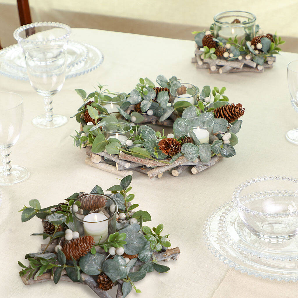 Frosted Hedgerow Christmas Candle Holder Centrepiece, 1 of 6