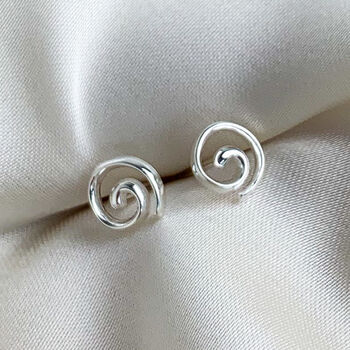 Sterling Silver Simple Spiral Stud Earrings, 2 of 4