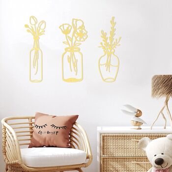 Three Pieces Gold Metal Vase Art Flower Wall Décor, 4 of 7