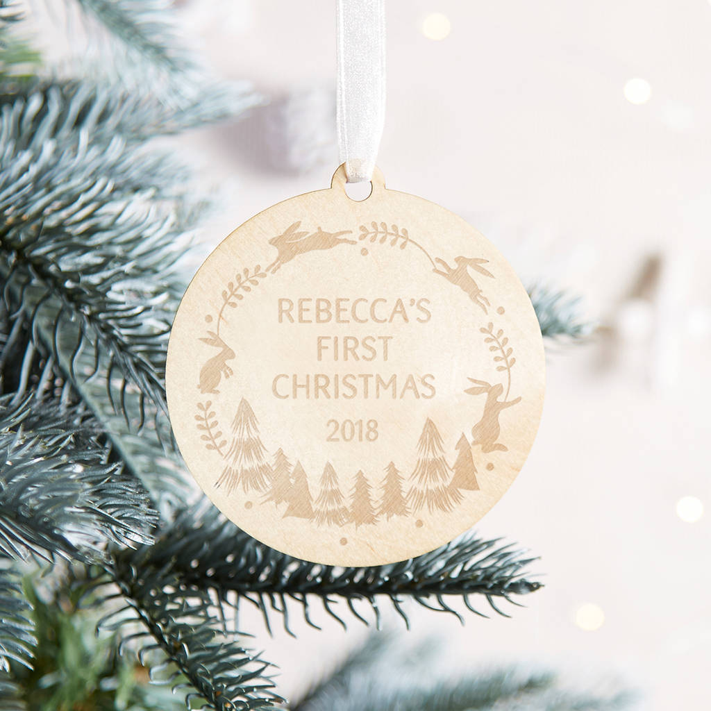 Baby's First Christmas Bauble Wooden, 1 of 3