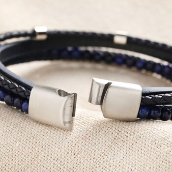 Men's Personalised Blue Stainless Steel Lapis Lazuli Leather Bracelet, 5 of 8