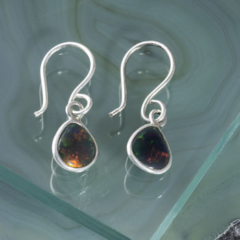 Silver Black Opal October Birthstone Drop Earrings, 5 of 10