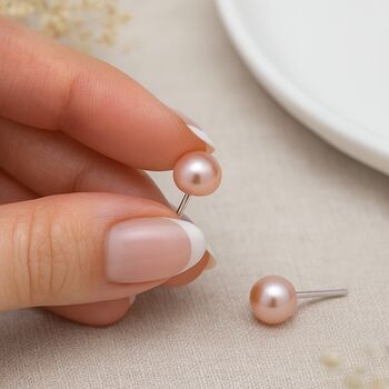 Sterling Silver Pink Freshwater Pearl Stud Earrings: Dainty Bridal Jewellery – 5mm, 4 of 9