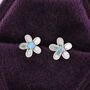 Sterling Silver Opal Forget Me Not Flower Stud Earrings, thumbnail 4 of 12