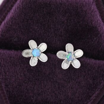 Sterling Silver Opal Forget Me Not Flower Stud Earrings, 4 of 12