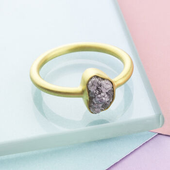 Rough Diamond April Birthstone Gold Plated Silver Ring, 3 of 6