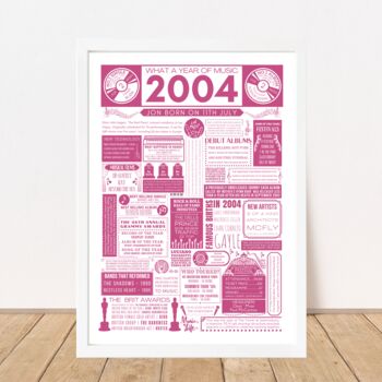 Personalised 2004 Music Print 21st Birthday Gift, 2 of 8