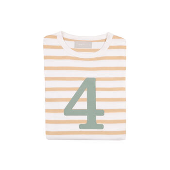 Biscuit + White Breton Striped Number/Age T Shirt Green, 5 of 6
