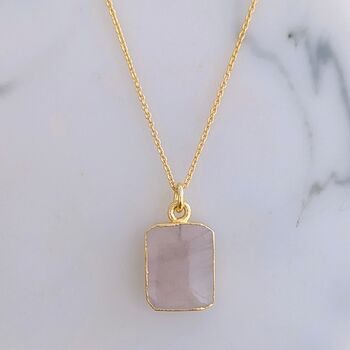 'The Rectangle' Rose Quartz Gold Plated Necklace, 2 of 7