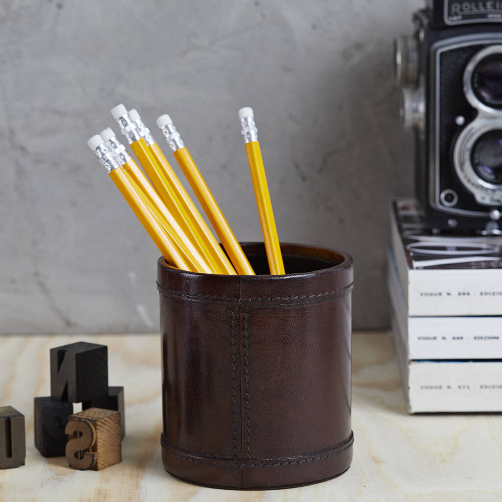 Round Leather Pen Storage Pot By Life of Riley | notonthehighstreet.com
