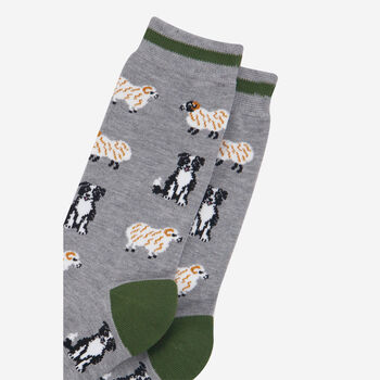 Herding Sheepdog Border Collie Farm Animals Men's Bamboo Socks Grey, 4 of 4