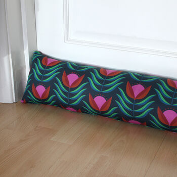 Draught Excluder, Navy 70's Bloom Fabric, Made To Size, 3 of 3