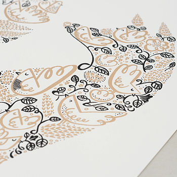 Fox And Birds Gold And Black Woodland Print, 2 of 5
