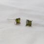 Sterling Silver Princess Cut Birthstone Earrings August Peridot, thumbnail 1 of 4