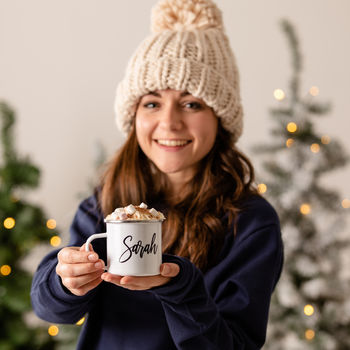 Personalised Winter Knitted Hat And Enamel Mug, 2 of 4