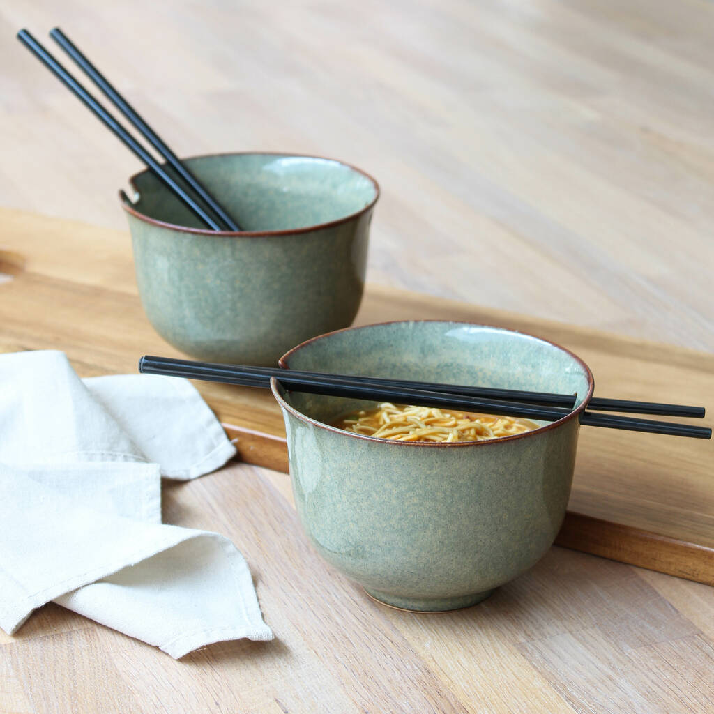Ceramic Noodle Bowl Set With Chopsticks, 1 of 3