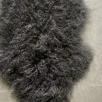 Curly Tibetan Sheepskin Rug Dark Grey, 2 of 2